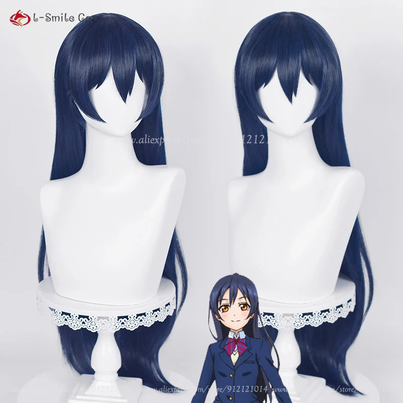 Anime Umi Sonoda Umi Cosplay Wig 80cm Long Blue Black Women Wigs Heat Resistant Synthetic Hair Halloween Party Wigs + Wig Cap