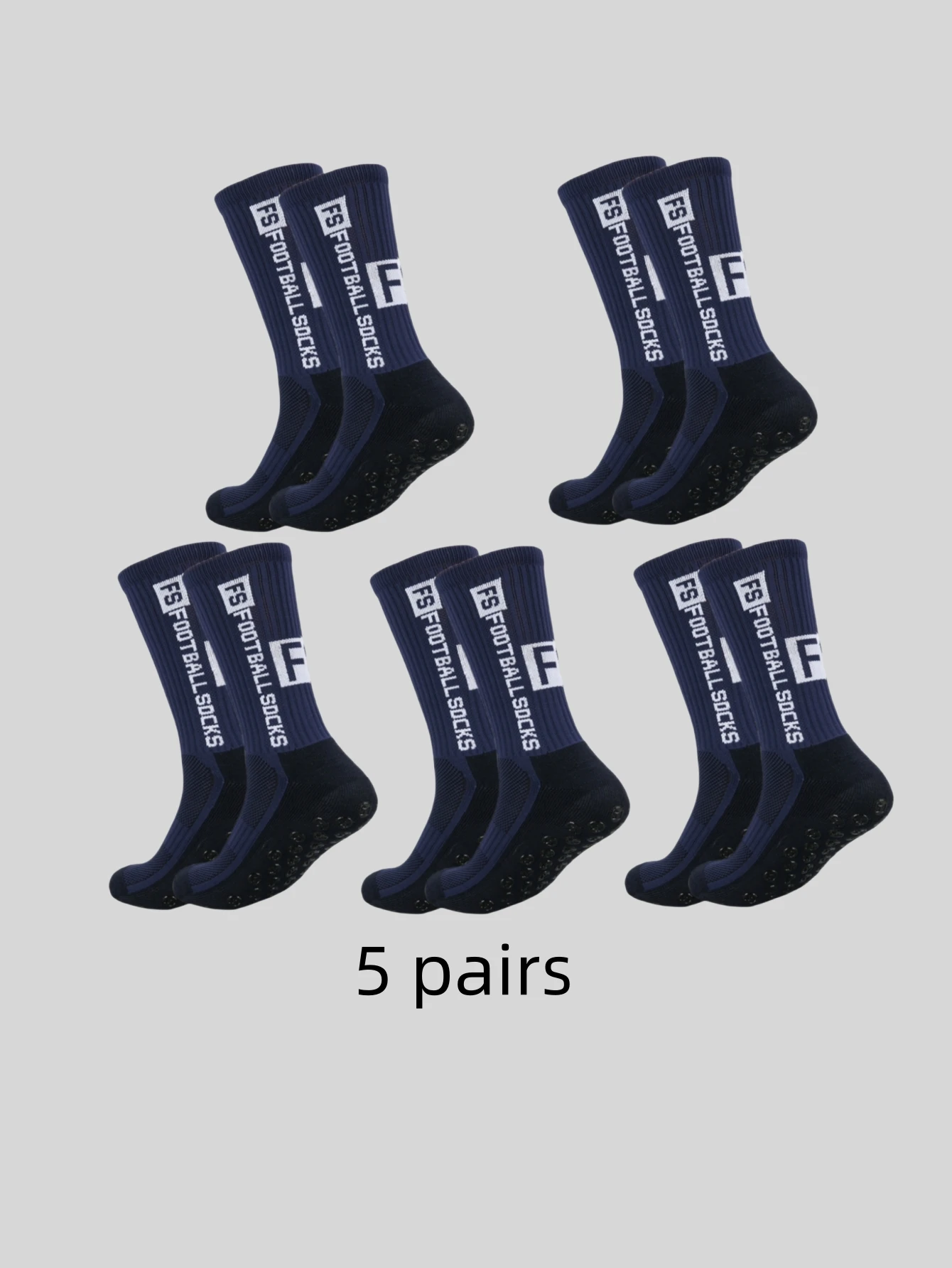 5 pairs of anti slip, sweat and odor resistant FS football sports socks with adhesive points