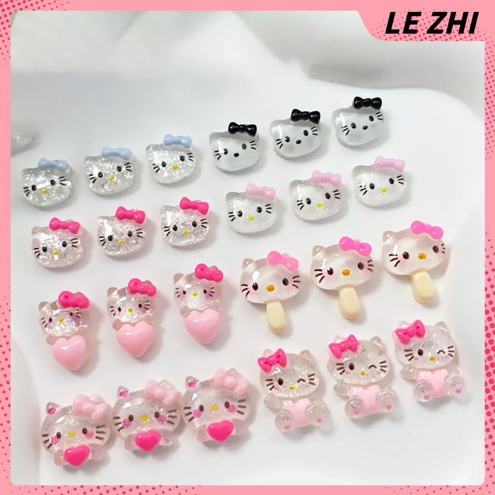 20 piezas de dibujos animados de Hello Kitty, accesorios de resina para uñas, dijes artísticos estéreo 3D, suministros de manicura, joyería DIY,