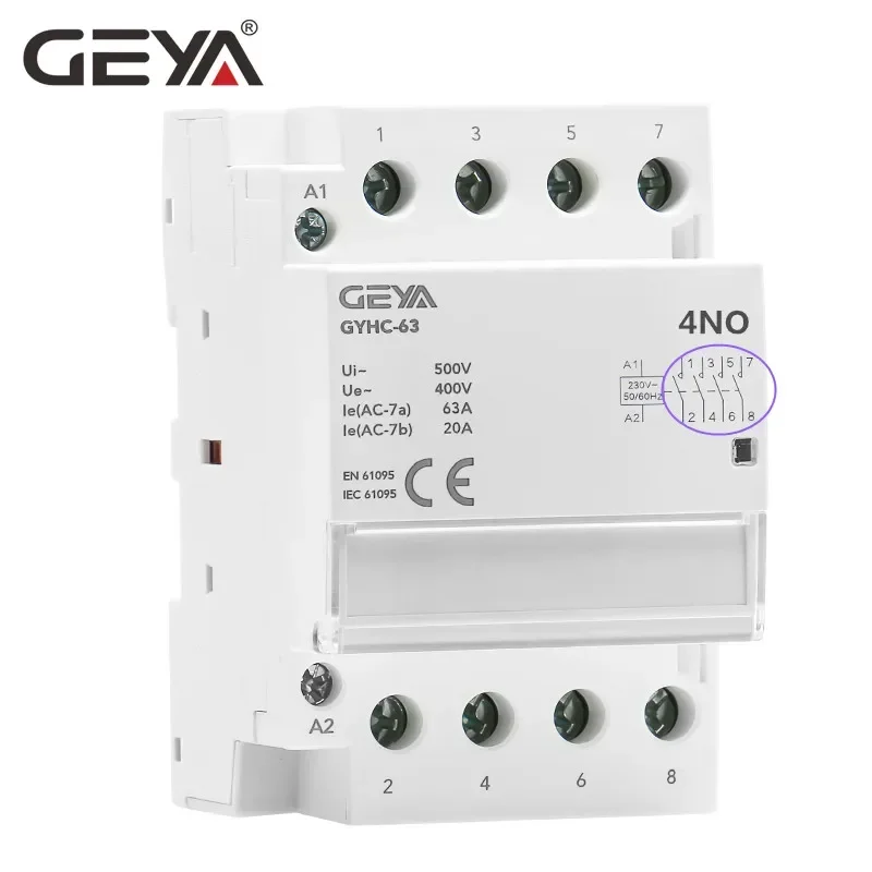 GEYA Din Rail AC Contactor 4P 40A 63A 4NO 4NC 2NO2NC 3NO1NC House Use or For Charging Pile Contactor Good Quality