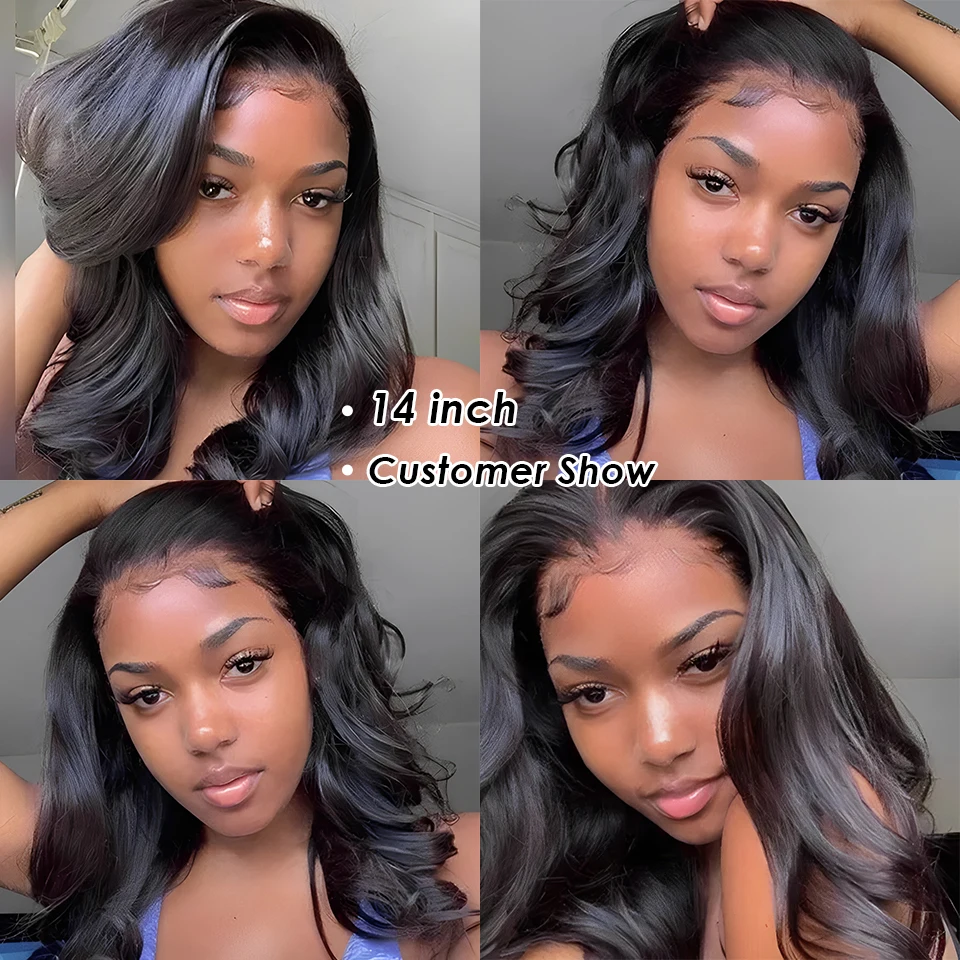 16Inch Short Bob Soft180 Density Body Wave Lace Front Wig For Black Women Babyhair Preplucked Natural Hairline Glueless Daily