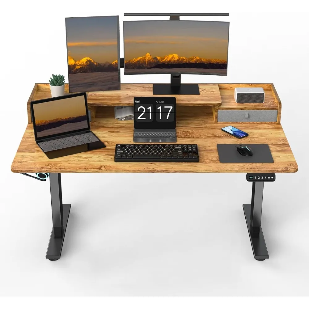 

55 x 30 inch electric standing desk with 2 drawers, adjustable height widened standing desk with storage space, ergonomic