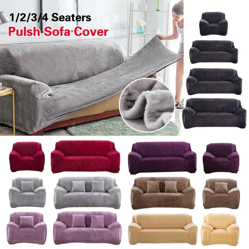 Stretch Velvet Sofa Covers for Living Room 1/2/3/4 Seat All-inclusive Plush Couch Covers Elastic Case Couch Sofa Slipcover Towel