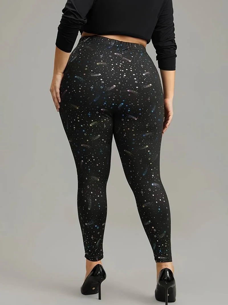 Leggings informales con estampado de estrellas para mujer, pantalones pitillo ajustados de cintura alta, a la moda, talla grande, primavera y otoño, novedad