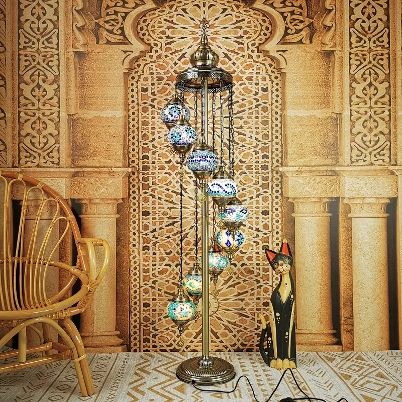 Living room bedroom romantic exotic ethnic style handmade 9 export Turkish glazed floor lamp