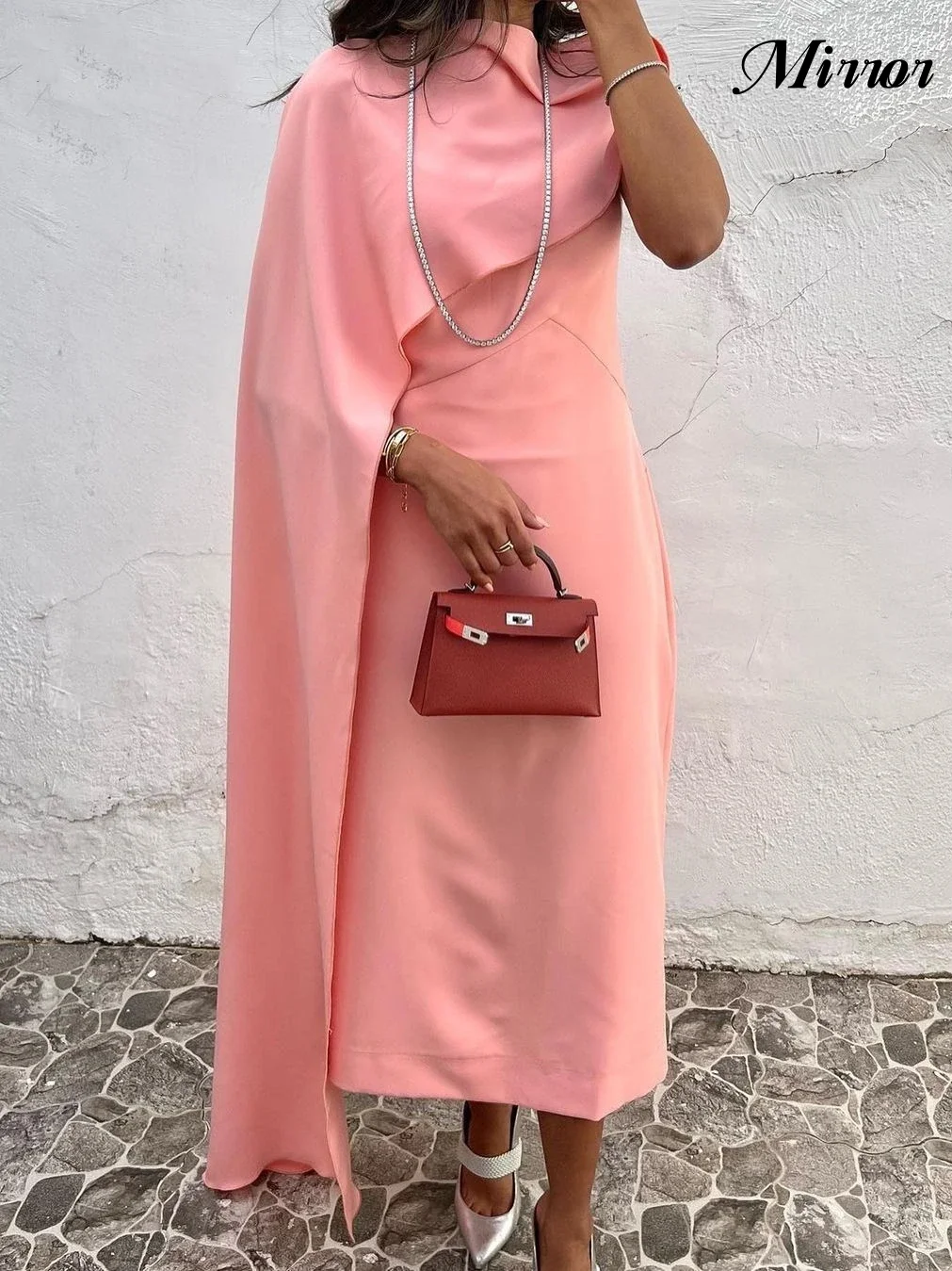 Gaun cermin elegan Vintage manis merah muda O-Neck disesuaikan gaun acara Formal pesta malam gaun Prom bola