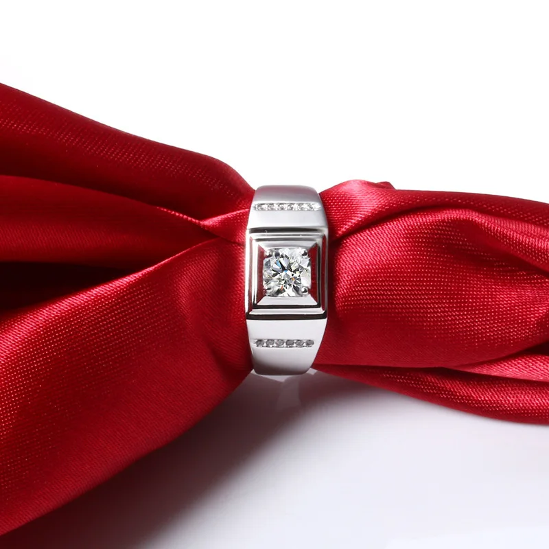 S925 Sterling Silver Round Cubic Zirconia Bridal Ring Platinum Men Jewelry