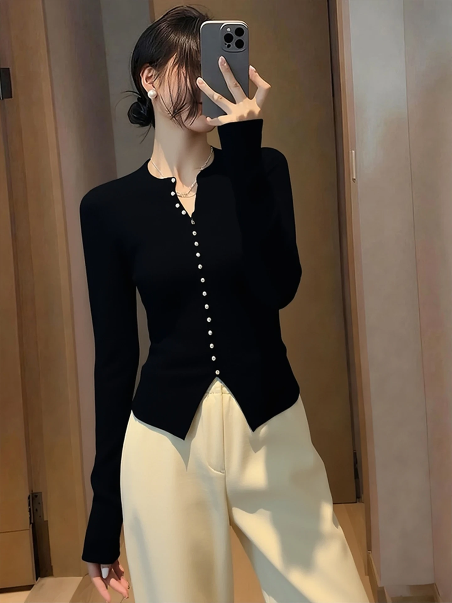 Emagrecer Soft Camere Malhas Faionable Base Layer irt Coreano Sle Commute Long Sve Button up Pure Color 2025 Winte...