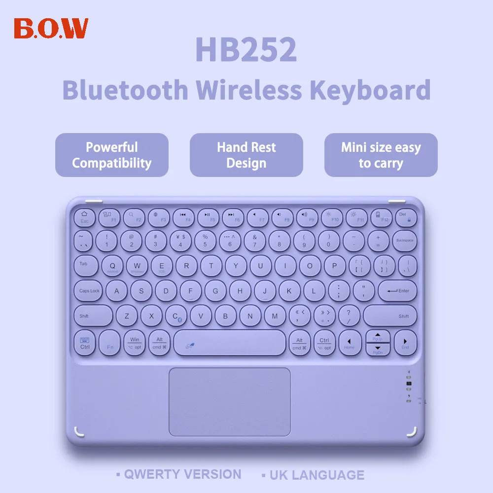 

B.O.W HB252 Беспроводная Bluetooth Смарт-зарядка, сенсорная клавиатура, модная для планшетов, Ipad, компьютеров Apple, Xiaomi, Huawei