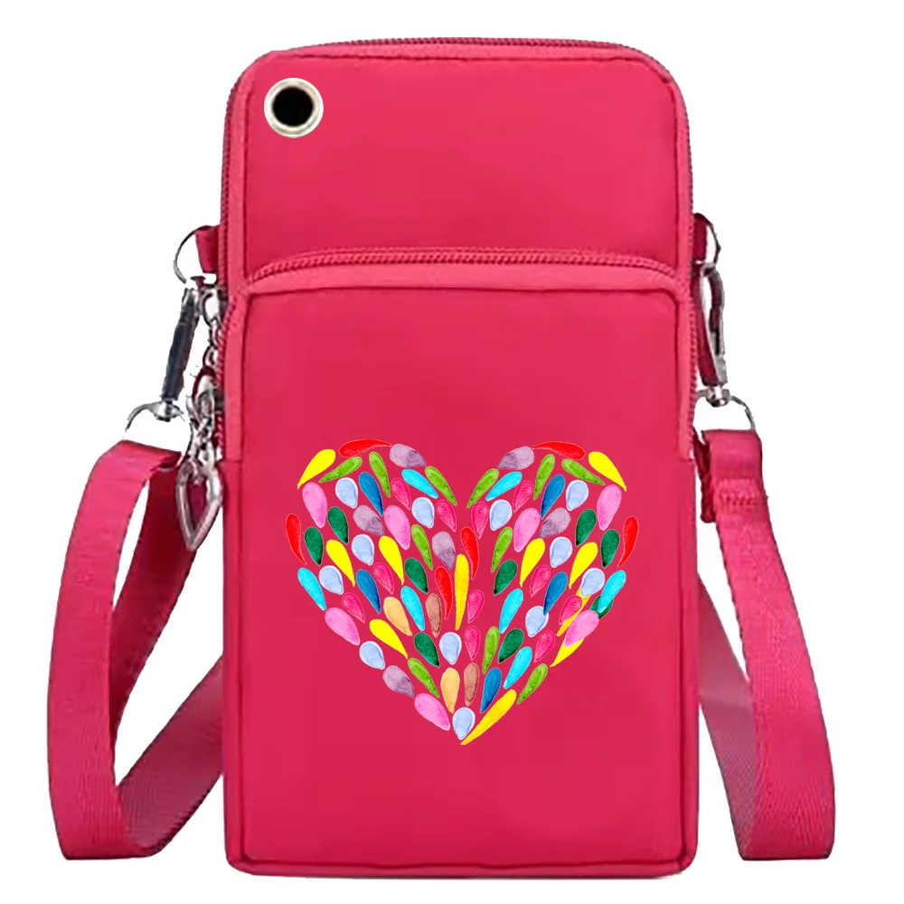 Mobile Phone Bag Women Fashion Crossbody Bags Wallets Card Holder Sports Accessories Pack Love Print Universal Cell Phone Pouch