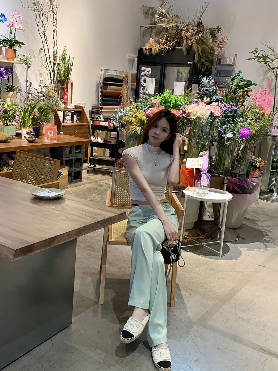 Silky Ice Muscle Mask Pants Loose Fitting Artificial Acetate Candy Color Leisure Pants High Waist Wide Leg Commute Style