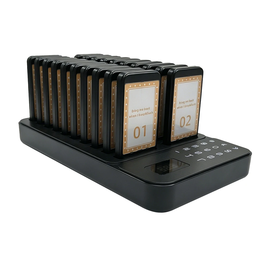 Long Range Queue Paging Beeper 1 Base 20 Buzzers Waterproof Vibrating Wireless Coaster Calling System Pager for Restaurant