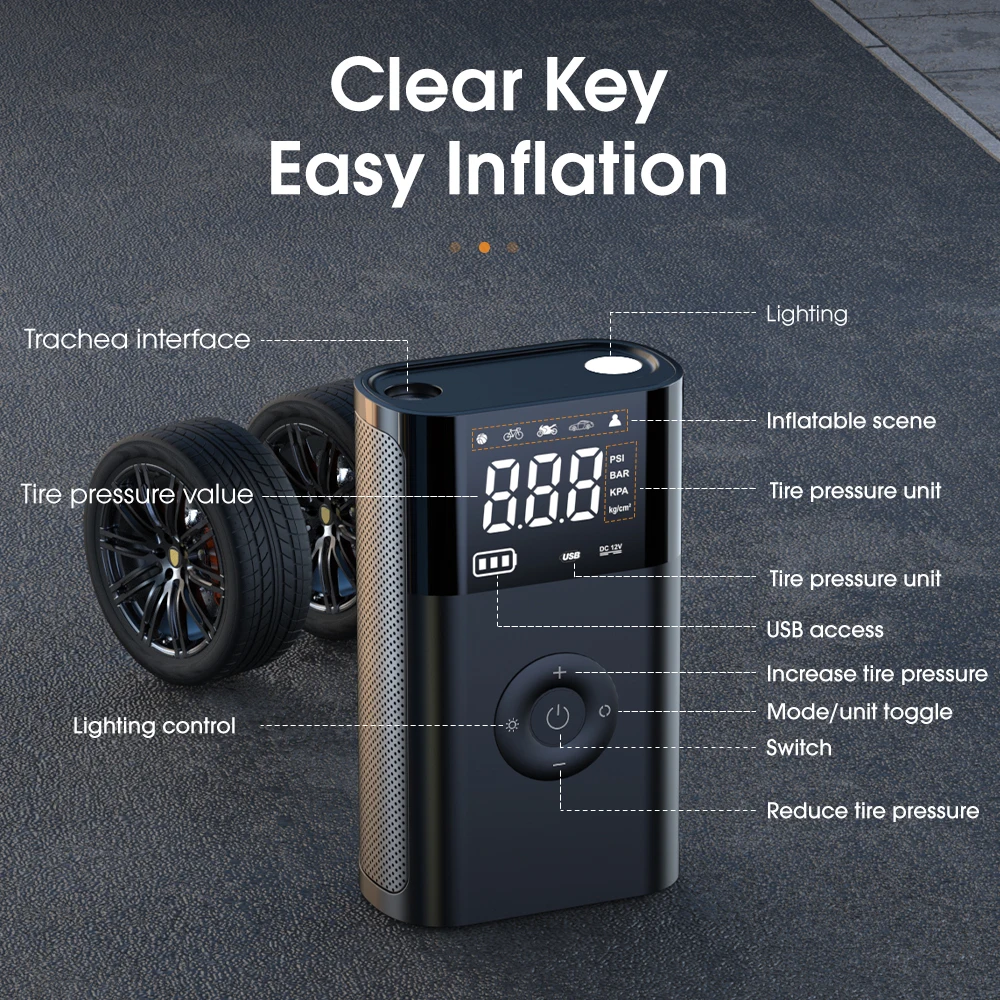 Car Inflator Pump 12V Portable Car Air Compressor For Motorcycles Bicycle Boat Tyre Inflator Digital Auto Inflatable Air Pump