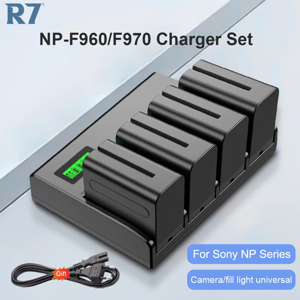 

R7 NP-F960/F970 NP F960 8800mAh Battery with 4-Channel Digital Camera Battery Charger for Sony NP-F550 F750 F770 F970 F950