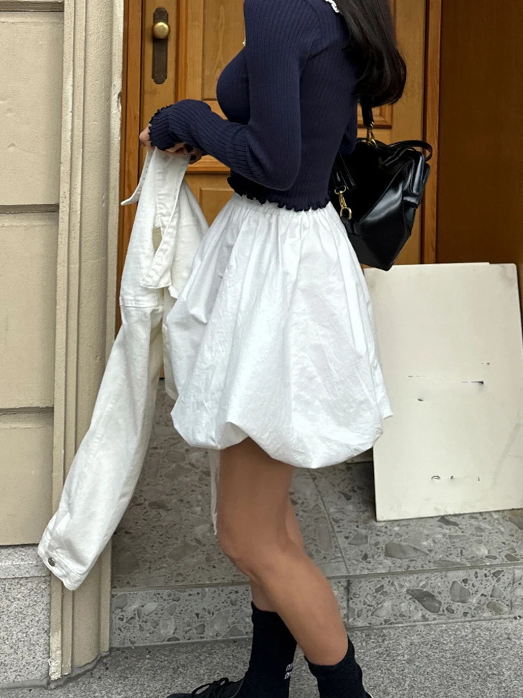 

High Waist Korean Sle f Skirt Bla Casual Flower Bud Lantern ort Skirt for Women Commute Sle A-Line ort Skirt