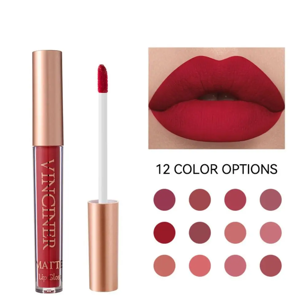 Long-Lasting Liquid Lipstick 12 Colors Rose Nude Smooth Makeup Lip Care Non-stick Cup Waterproof Red Velvet Lipstick Girls