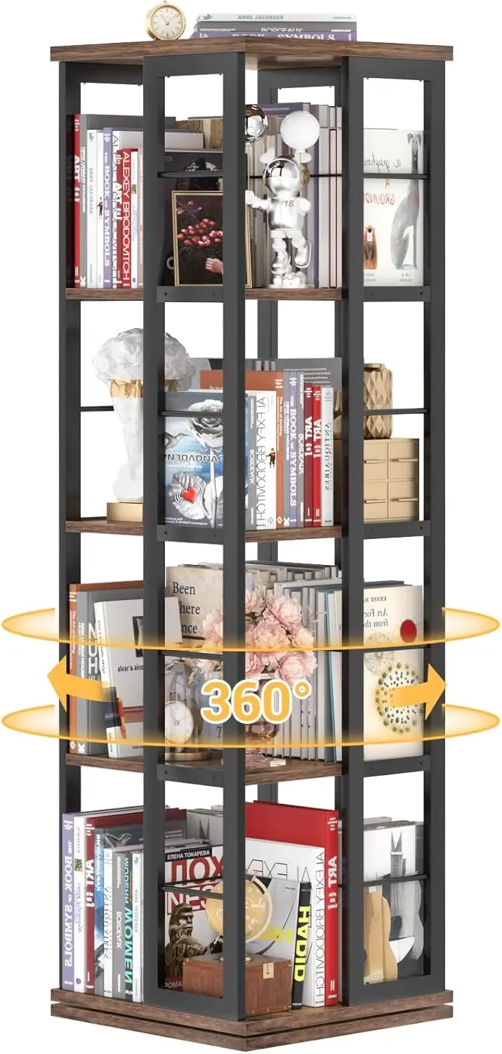 

Rotating Bookshelf, Corner Bookshelf, 360 Display Wood Spinning Bookcase, Floor Standing Bookcase Narrow Shelf for Small Space