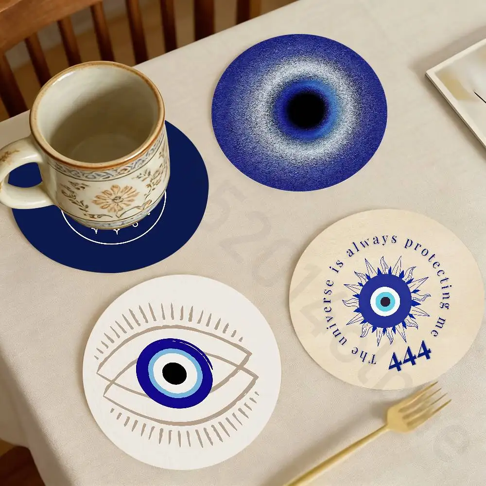 

L-Lucky Blue Evil Eye Wooden Coaster Set Coffee Teacup Decoration Coffee Shop Beverage Shop Family Restaurant