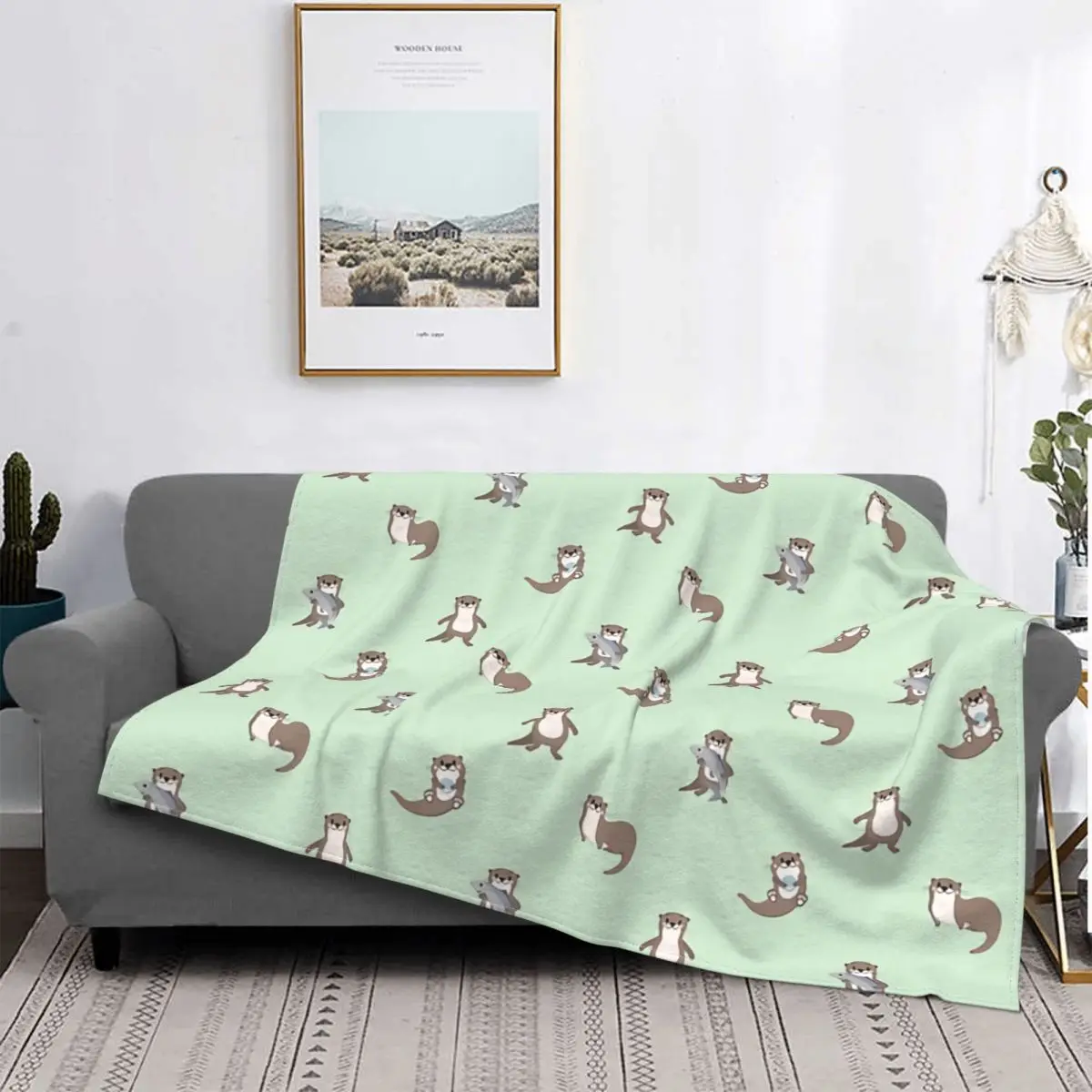 Otter Pet Lover Blanket Fleece Plush Autumn/Winter Breathable Lightweight Thin Happy Life Design Throw Blankets For Office Plush