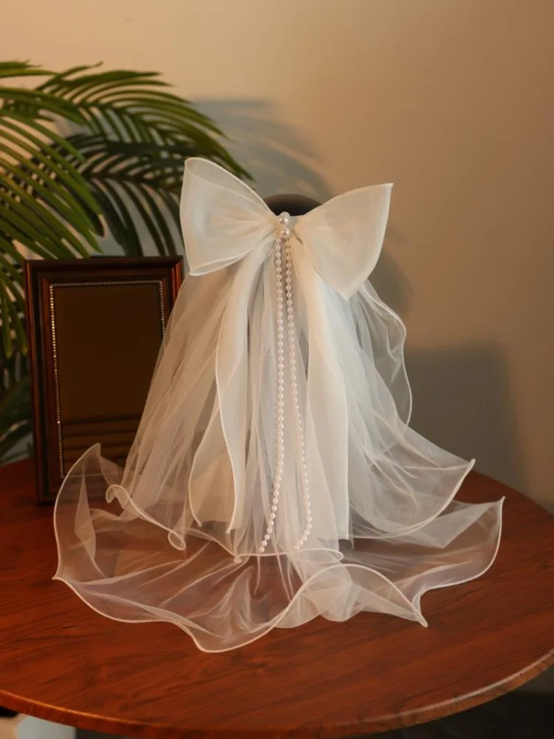 الأميرة نمط القوس الحجاب غطاء الرأس بسيط قصير اكسسوارات الزفاف الزفاف #4