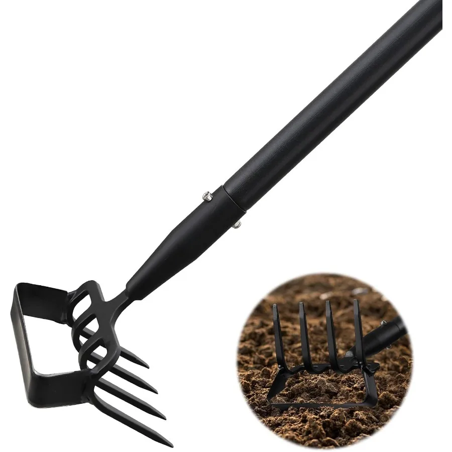 Herramienta de azada de jardín 2 en 1 con longitud ajustable de 37 a 48 pulgadas Diseño ergonómico Ideal para desmalezar y rastrear Durable A prueba de herrumbre
