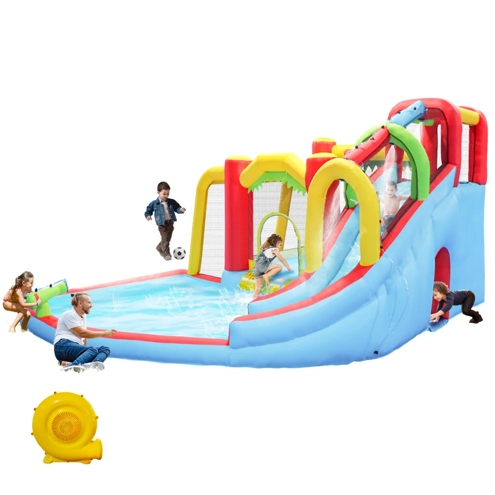 

7 in1 Inflatable slide water park bouncing house outdoor Soccer garden bouncer with Splash pool Water gun Climbing wall