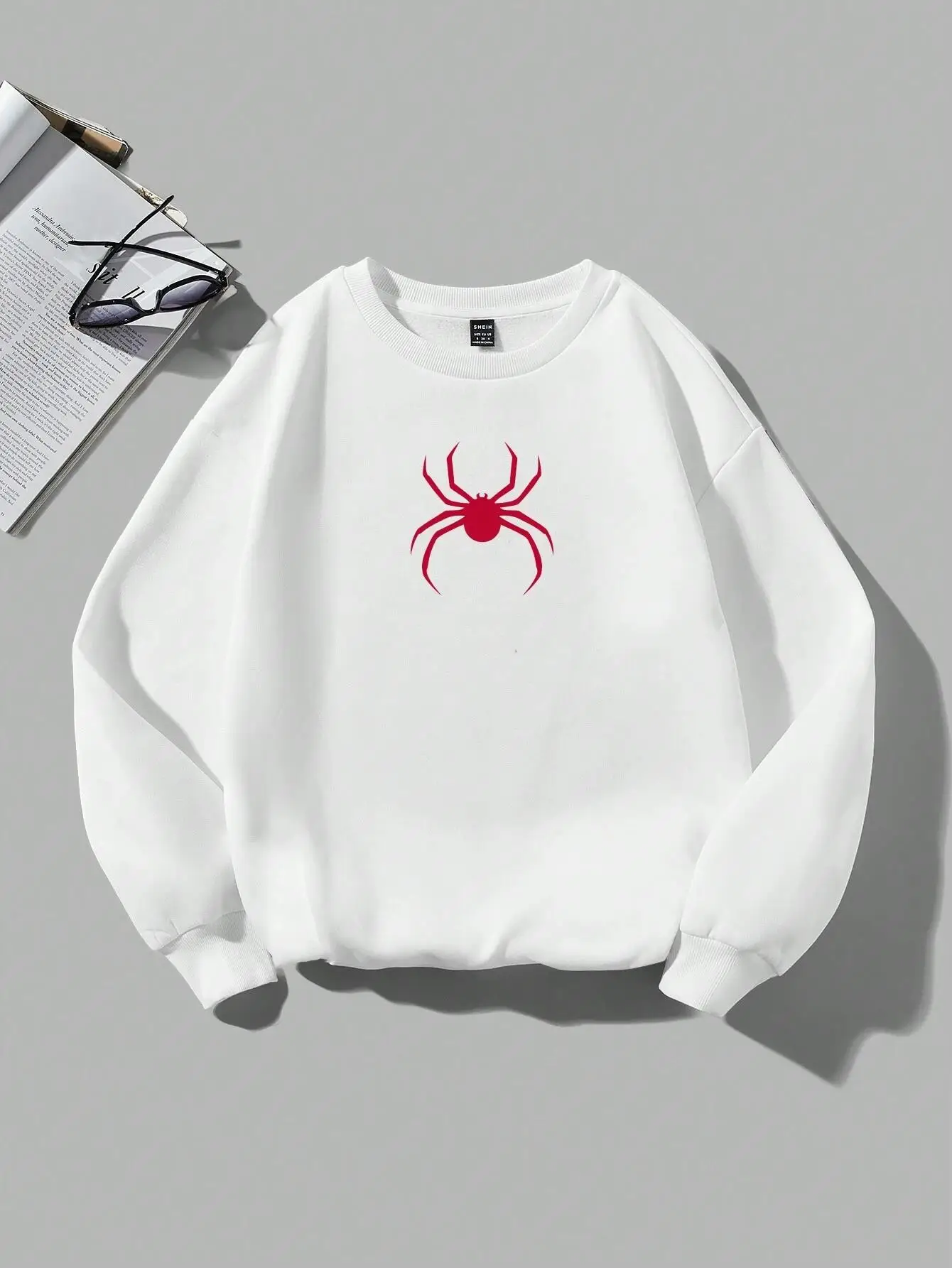 Spring Casual Women Sweatshirts Simple Spider Prints Hoodies Comfortable Fleece Soft Pullover Crewneck Loose Female Tops Clothes