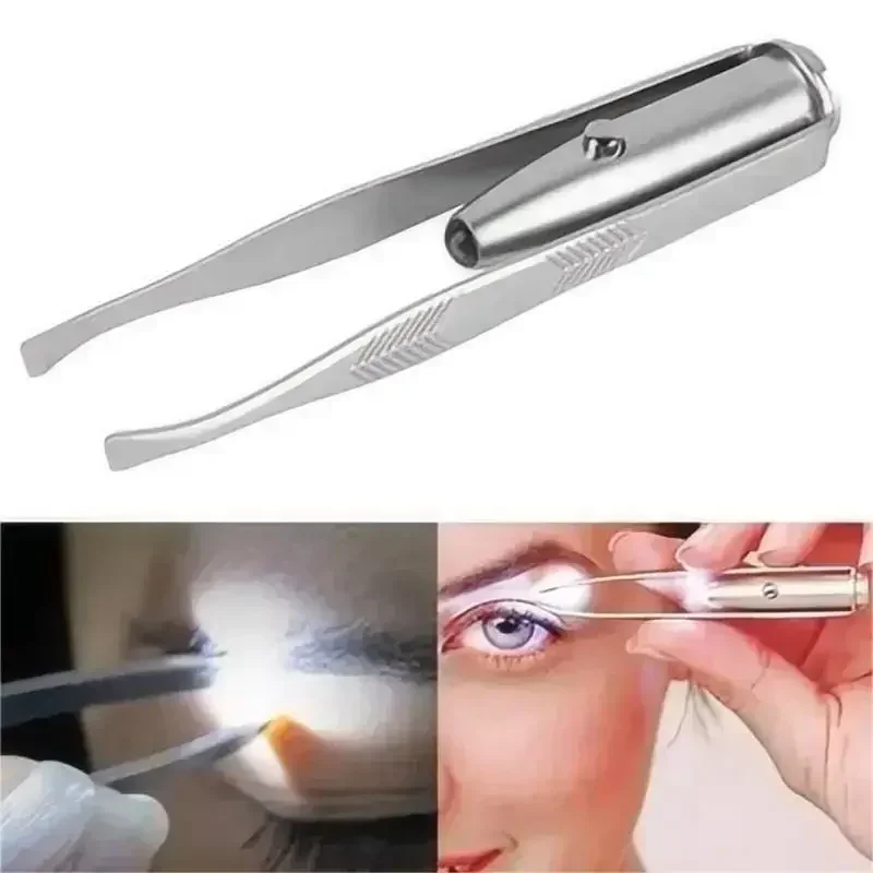 1pc Mini Eyebrow Tweezers Portable Stainless Steel Smart Design Eyebrow Plucking Hair Remove Tweezer with LED Light Makeup Tool