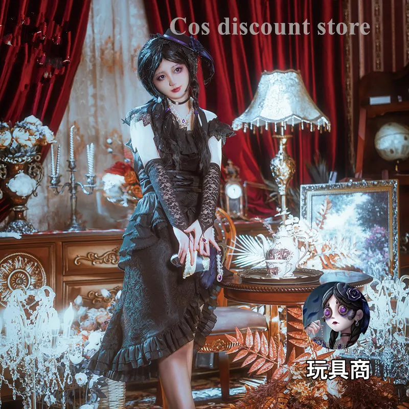 Anne Lester Cosplay Costume Game Identity V Toy Merchant Women Girls Elegant Halloween Party Dress Suit Full Set Black Fashion