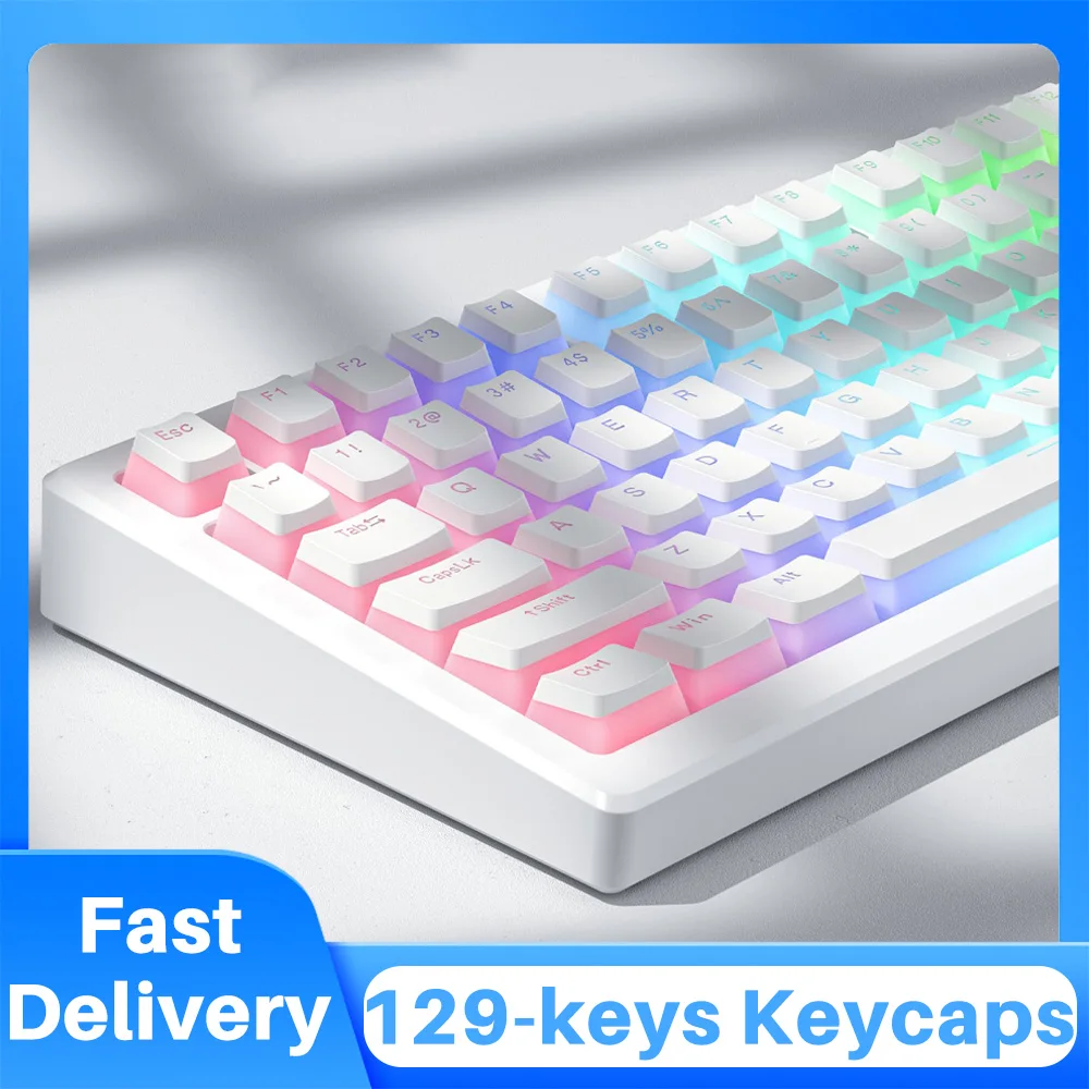 Pudding Keycaps Pbt 129-Key Custom Keycap Set Voor 61/64/68/84/75/87/96/980/104/108 Oem Profiel Mechanische Gaming Keyboard Keycap