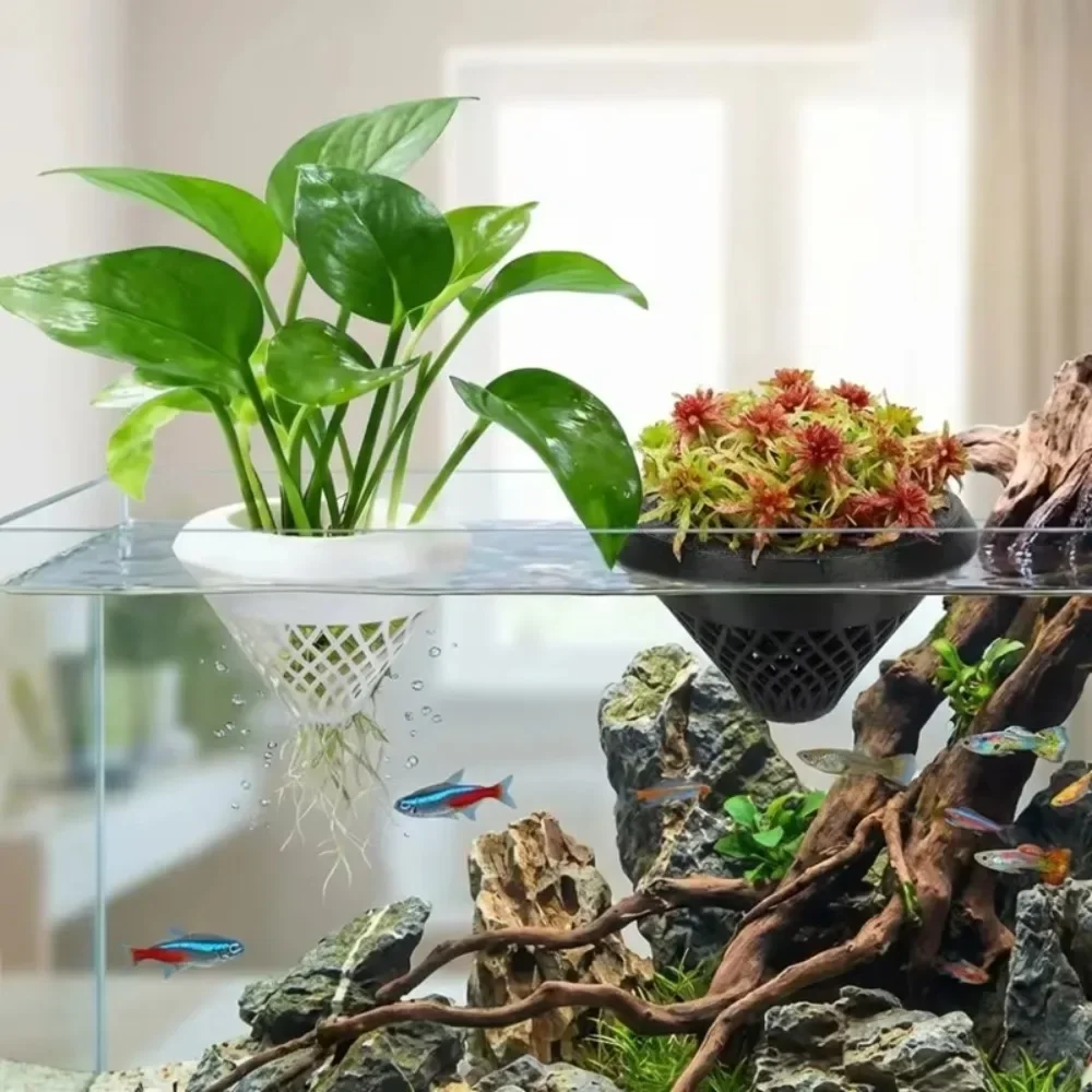 1Pc 3D Suspended Hydroponic Pot, Floating Aquarium Plant Holder, Fish Tank Aquatic Plant Landscaping Decor