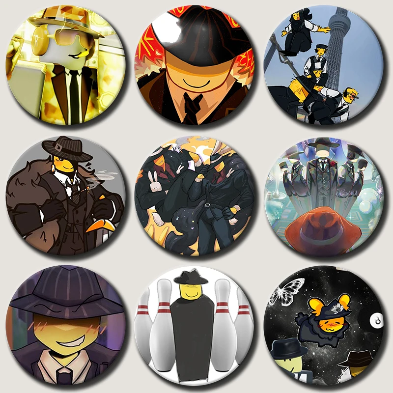 Anime Mafioso Chance Shedletsky Tinplate Badge Snap Button Pins Forsaken Game Creative Funny Meme Brooches for Bag Clothes Decor