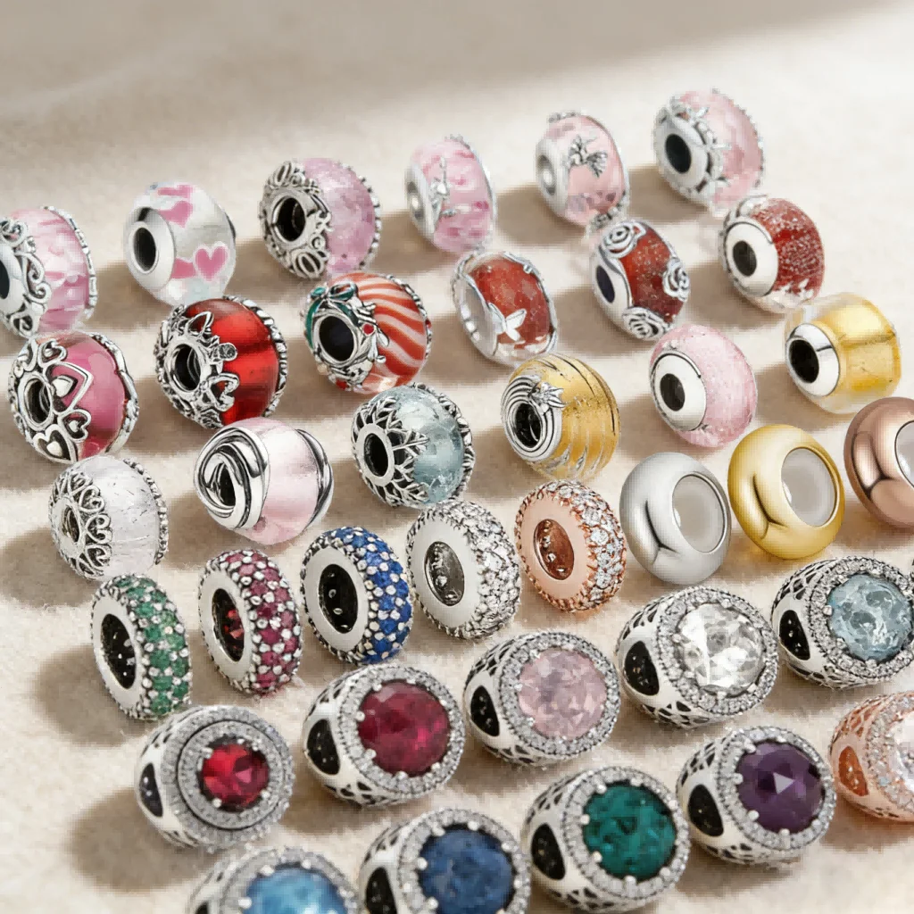 

New Pink Red Murano Glass Charm Charm Beads Pendant Fit Original Snake Silver Bracelet Necklace Beads For Diy Jewelry Women Gift