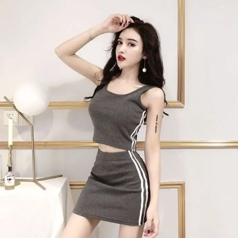 Women Clothing Casual Fashion Sports Outfits Summer 2023 New Arrival Sexy Short Camisole Tight Wrap Hip Skirt Two-piece Set