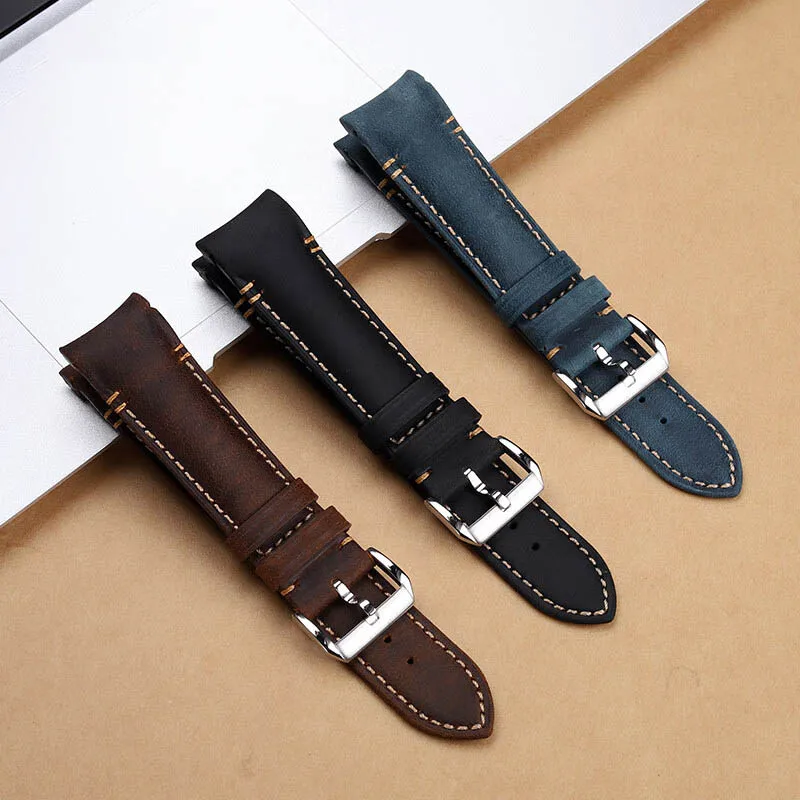 20 22mm curved cowhide strap for Rolex Daytona Green/Black Water Ghost Watchband for Omega Seamaster 300 Series Lea-ther strap