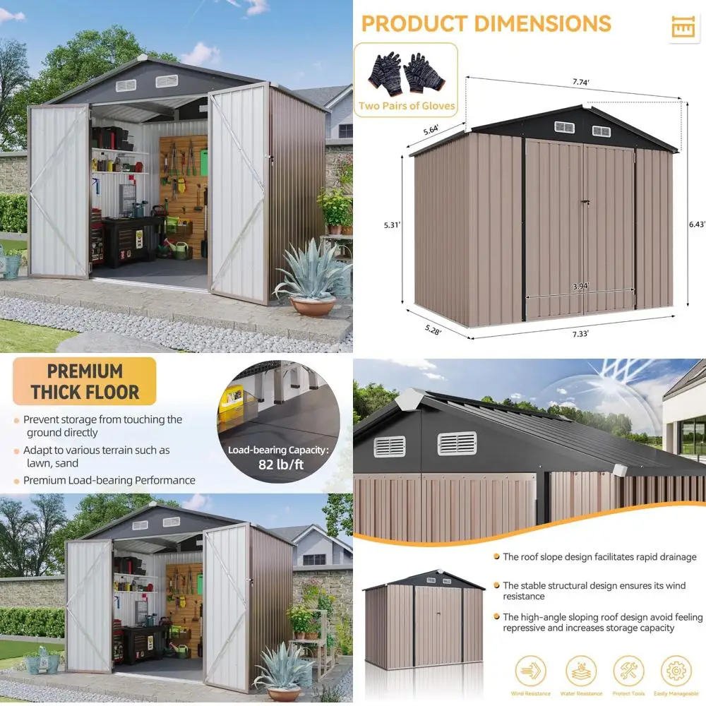 

Большой уличный металлический навес для хранения вещей с наполом, запираемой дверью, идеально подходит для инструментов, велосипедов и садового оборудования