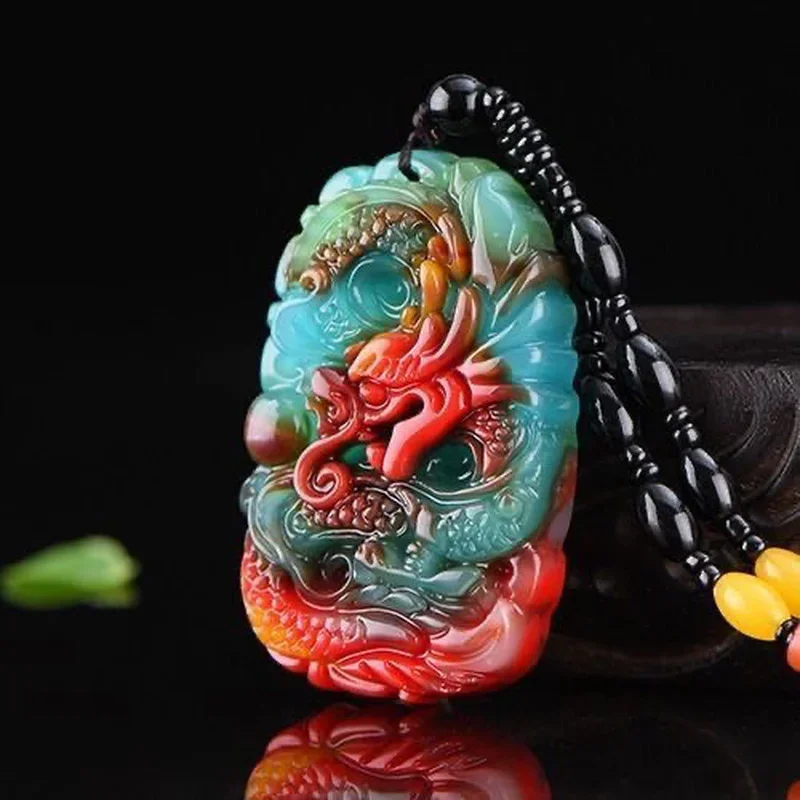 Natural Colour Jade Dragon Pendant Necklace Chinese Charm Ite Jewelry Carved Amulet Luck Gifts for Her Men Sweater Chain