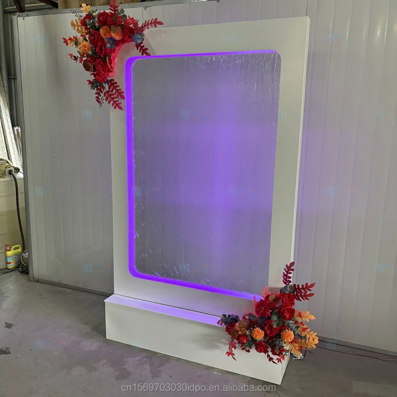 custom.Modern Style Wedding Waterfall Backdrop Hot Sale with White Tempered Glass Metal Stand Event Decoration