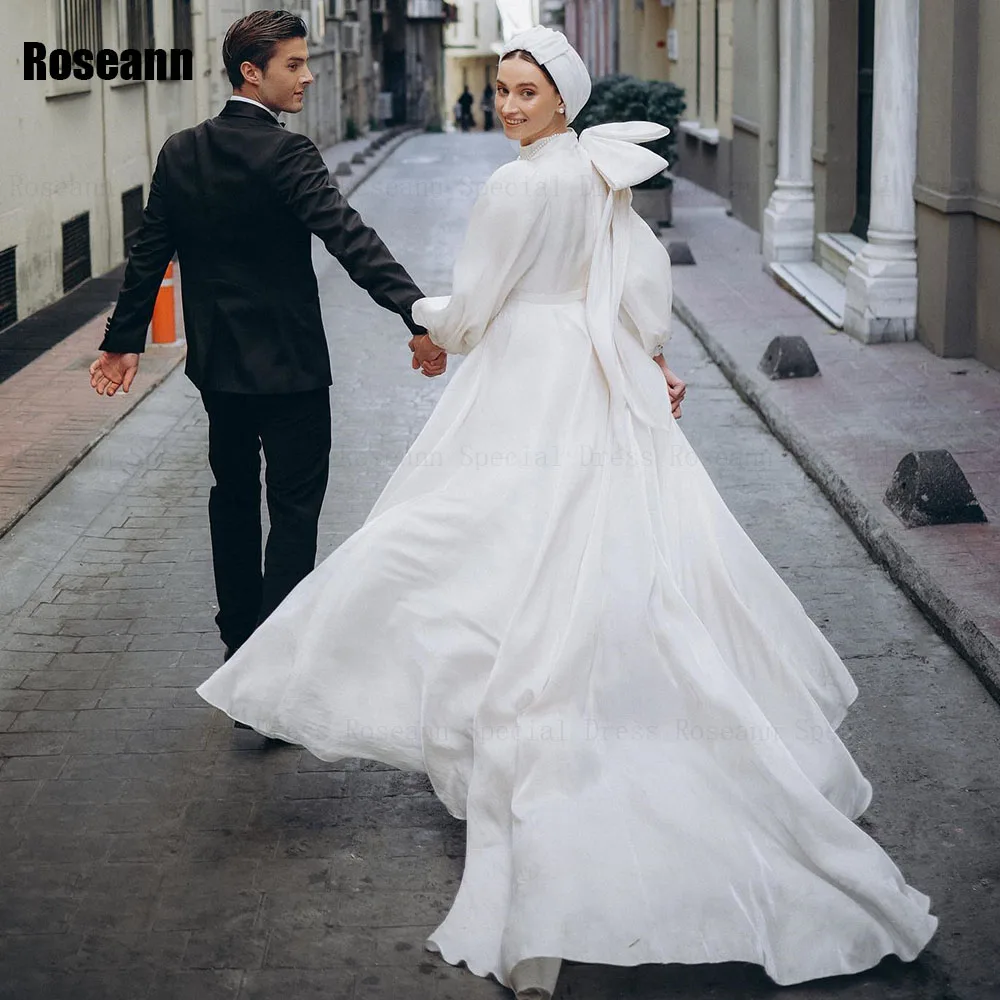 Vestido de novia musulmán con volantes, traje con cuello alto y cinta vertical, longitud hasta el suelo, 2024