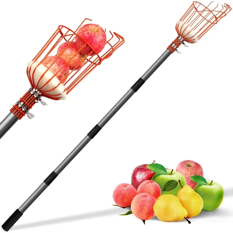 13FT Fruit Picker,Fruits Picker Tool with Lightweight Stainless Steel Pole and Big Basket, Fruit Catcher Equipment Tree Picker