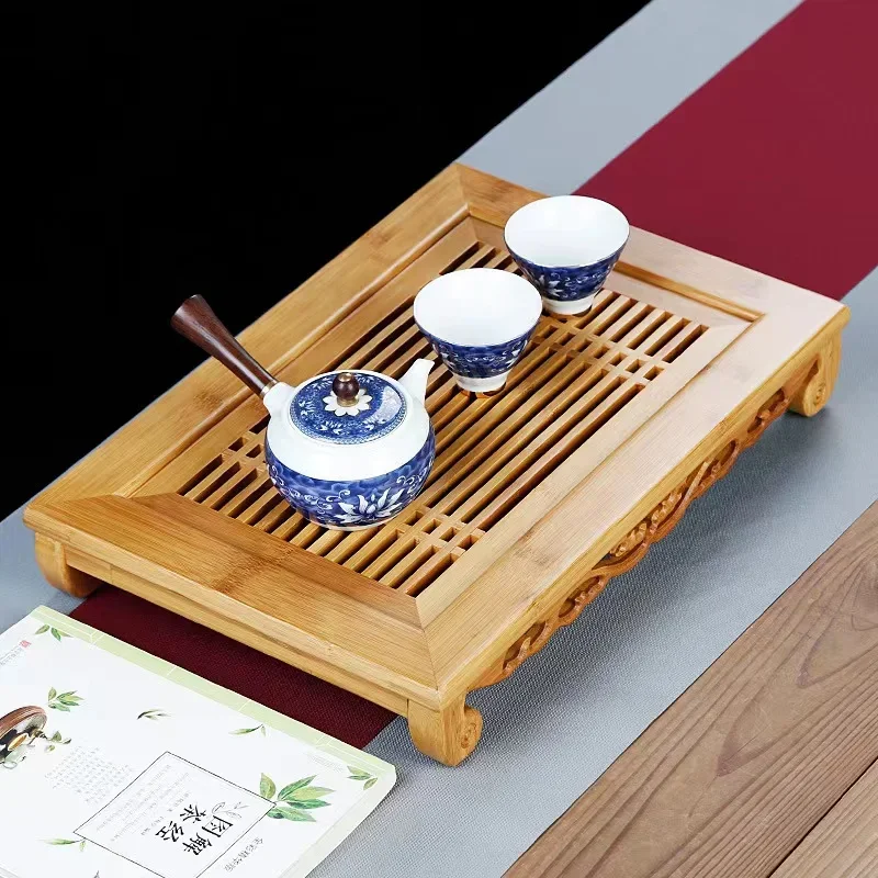 Chinese Natural Bamboo Tea Tray Water Storage Kung Fu Tea Set Drawer Household Tea Board Chinese Tea Storage Tray Home Gift