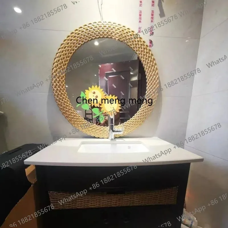 K153 Gold Frame Decorative Mirrors Round Toilet Luxury Salon Aesthetic Make Up Mirror Wall Vanity Espejos Para Pared Bedroom Stu