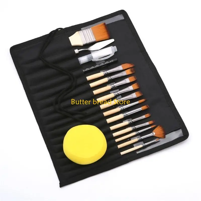 

W89C 18Pcs Nylon Paint Brush with Roll Up Bag for Acrylic Gouache Watercolor Painting