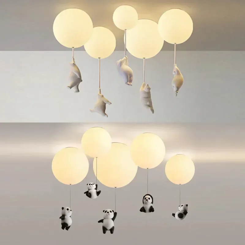 Panda LED Hanging Chandelier Balloon Light Cartoon Bear Kid\'s Bedroom Living Room Decor Aisle Pendant Lamps Preschooler Fixtures