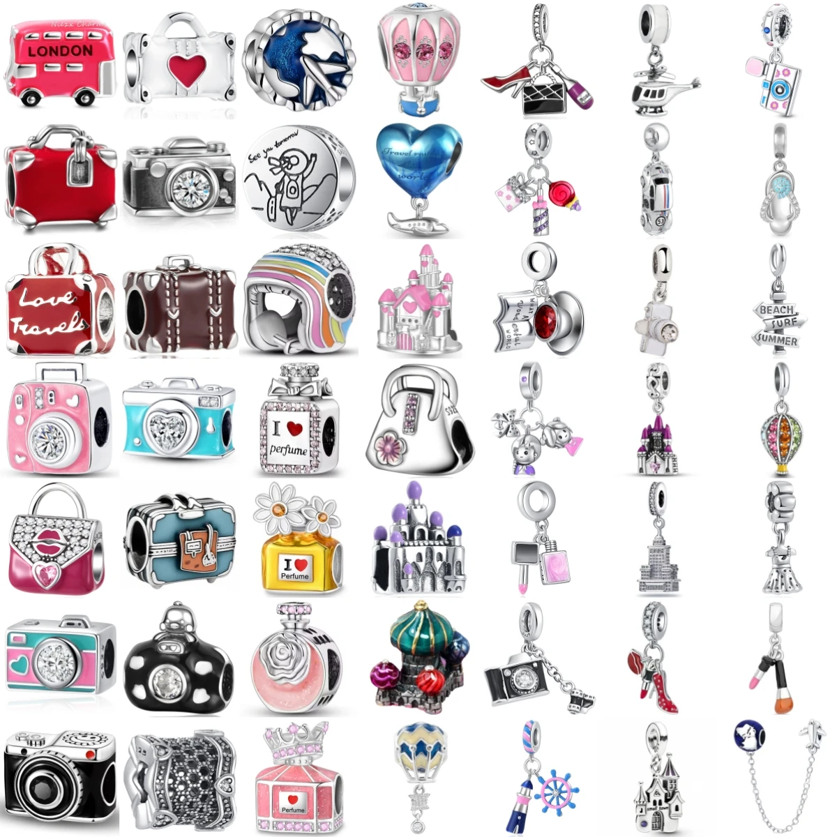 925 Silver Travel City Theme Charm Camera Luggage Castle Perfume Bottle Charms Fit DIY Jewelry Making Gift for Women