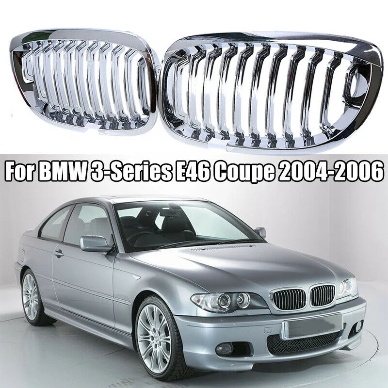 for -BMW E46 3 Series Coupe Cabriolet 2-Door LCI 2003-2006 Front Hood Center Kidney Grille Grill (Chrome, Single