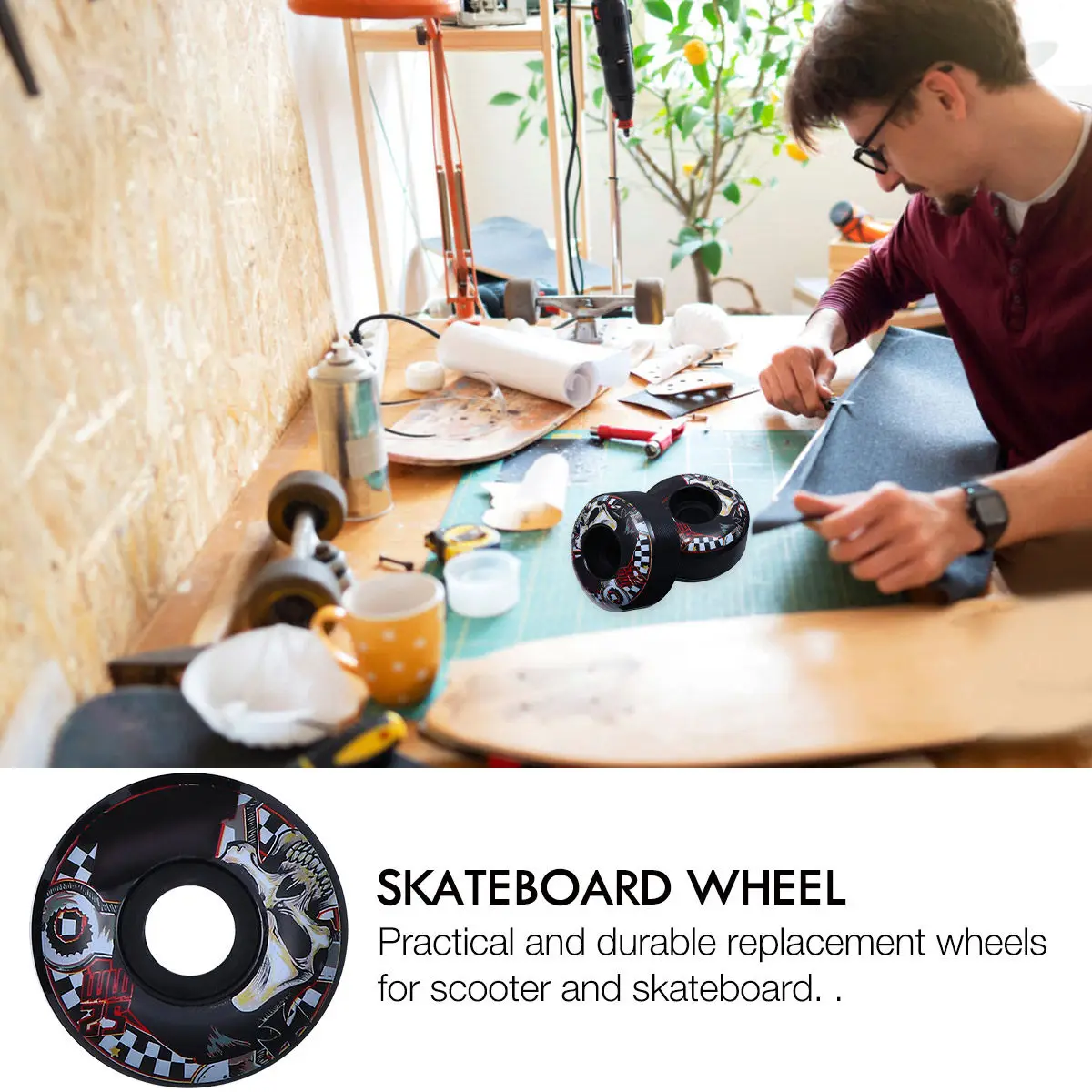 

4pcs Skull Pu Skateboard Wheels High Hardness Replacement For Scooter Skateboard Durable
