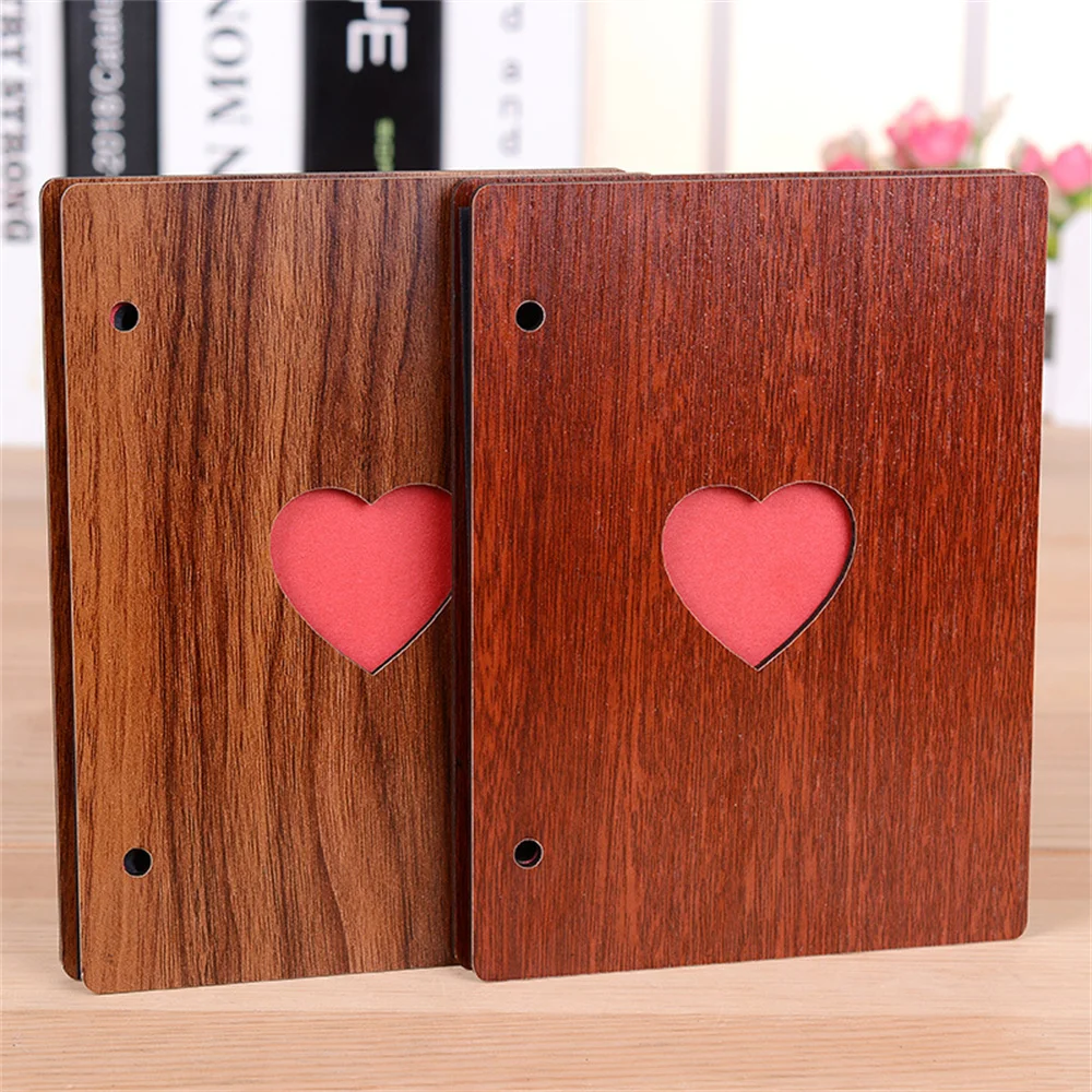 6inch Heart Wooden Photo Album Loose-leaf Baby Growth Family Memory DIY Book Thick Paper Easy Install Binding Rings Photo Album