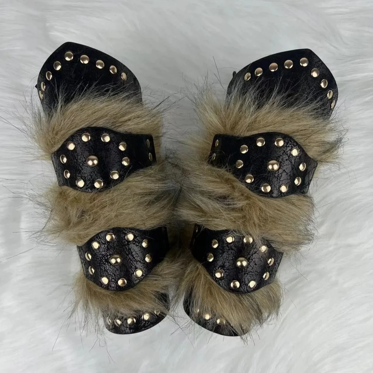 

Medieval Viking Warrior Wristband Pu Leather With Fur Rivet Arm Armor Cosplay Halloween Stage Performance Costume Accessory Prop