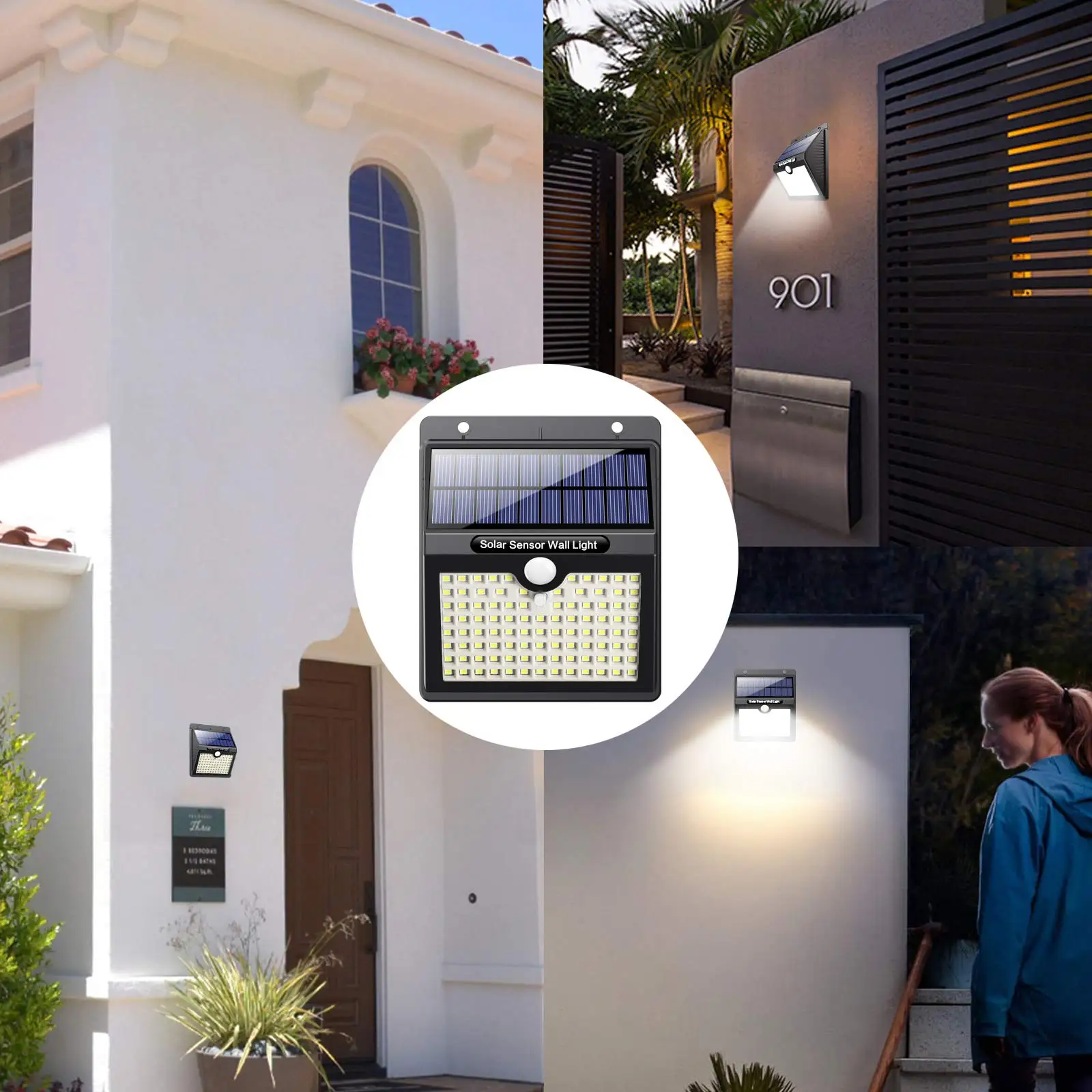 9W 900LM Wall Light With Sensor Wireless Solar Lamp 146LED Solar Charging Light On Wall Modern LED